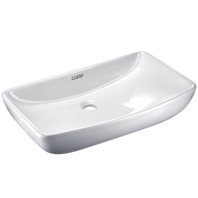 Large white high gloss ceramic above counter basin, 60x38cm