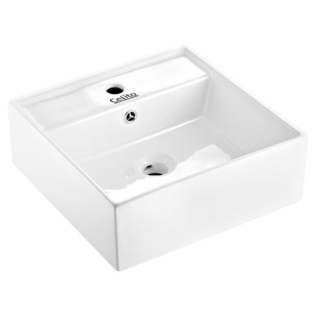 White high gloss ceramic above counter basin with tap hole, 41.5cm