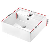 White ceramic above counter basin, front view, 41.5cm