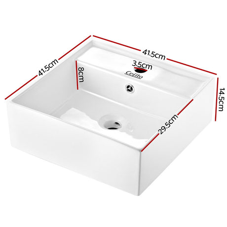 White ceramic above counter basin, front view, 41.5cm