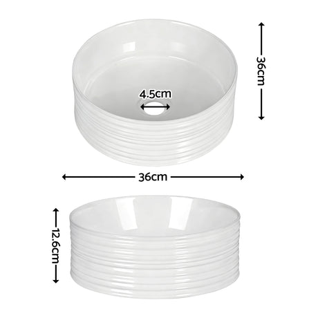 Gloss white round vessel basin with fluted ribbed sides, side profile