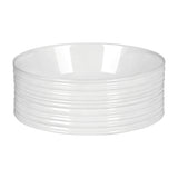 Top view of white round ceramic basin showing centre drain hole, 36cm