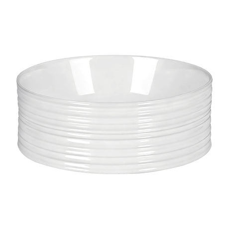 Top view of white round ceramic basin showing centre drain hole, 36cm