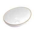 Round above counter ceramic basin in white with gold line detail, 41x34cm