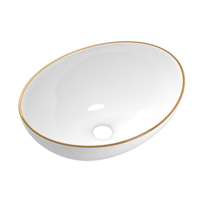 Round above counter ceramic basin in white with gold line detail, 41x34cm