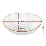 White ceramic round basin with gold rim line, front view, 41cm