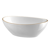 White ceramic round basin with gold line detail, side profile