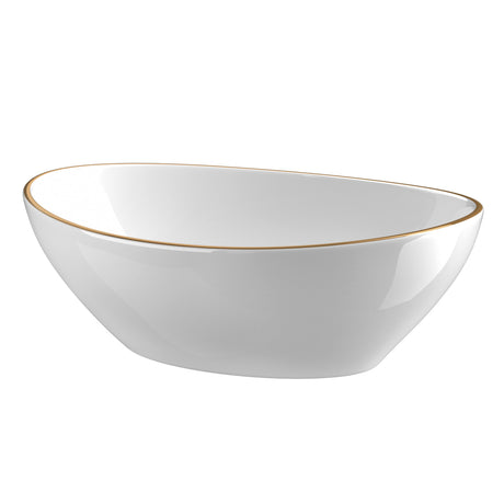 White ceramic round basin with gold line detail, side profile