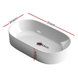 White nano glazed ceramic above counter basin, front view, 52x31cm