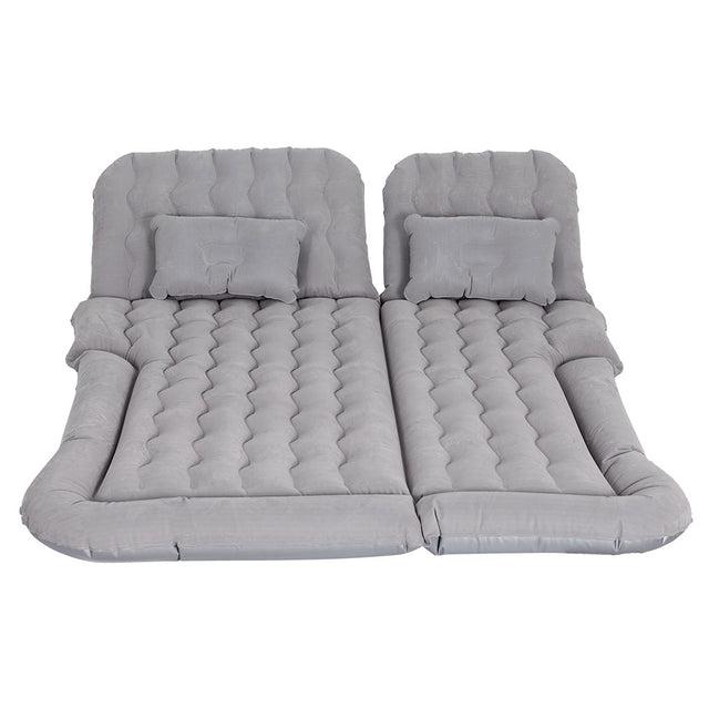 Grey inflatable SUV back seat car mattress with pillows