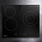 Black 60 cm ceramic cooktop with three burners and touch controls