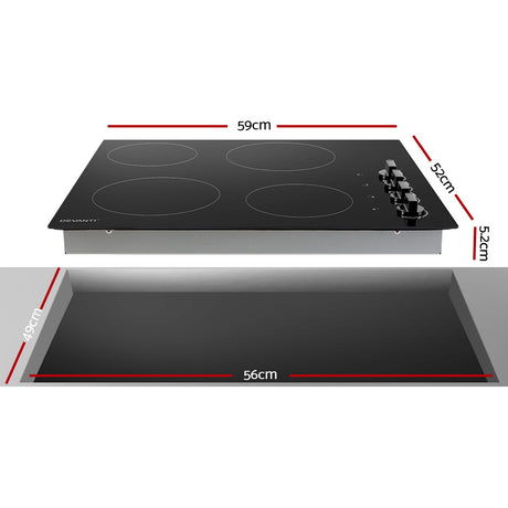 Cooking zone markings on the black ceramic glass surface