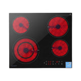 Dual ring cooking zone glowing on the black ceramic glass surface