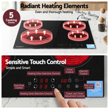 Ceramic cooktop installed flush in a kitchen benchtop