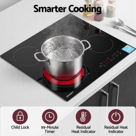 Cookware sitting on the ceramic cooktop during cooking