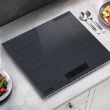 Grey brushed effect 60 cm ceramic cooktop with four zones, top view