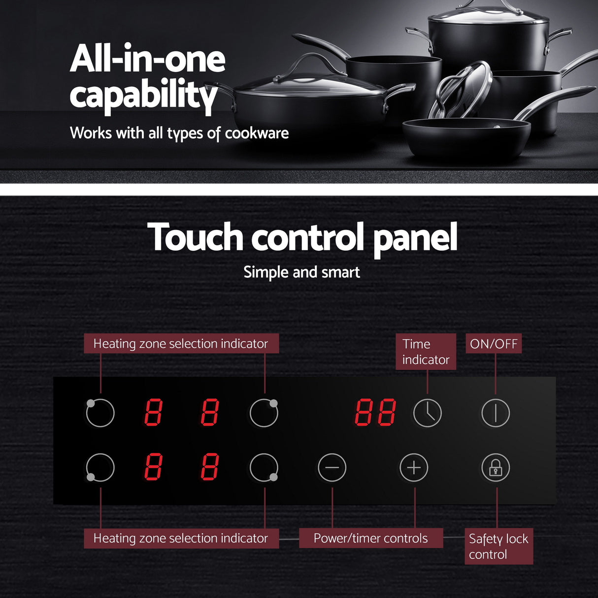 Residual heat indicator lit on the grey ceramic cooktop