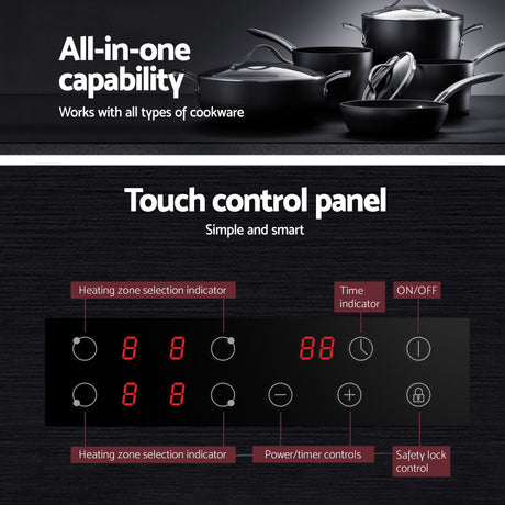 Residual heat indicator lit on the grey ceramic cooktop