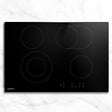 Black 77 cm ceramic cooktop with six cooking zones, top view