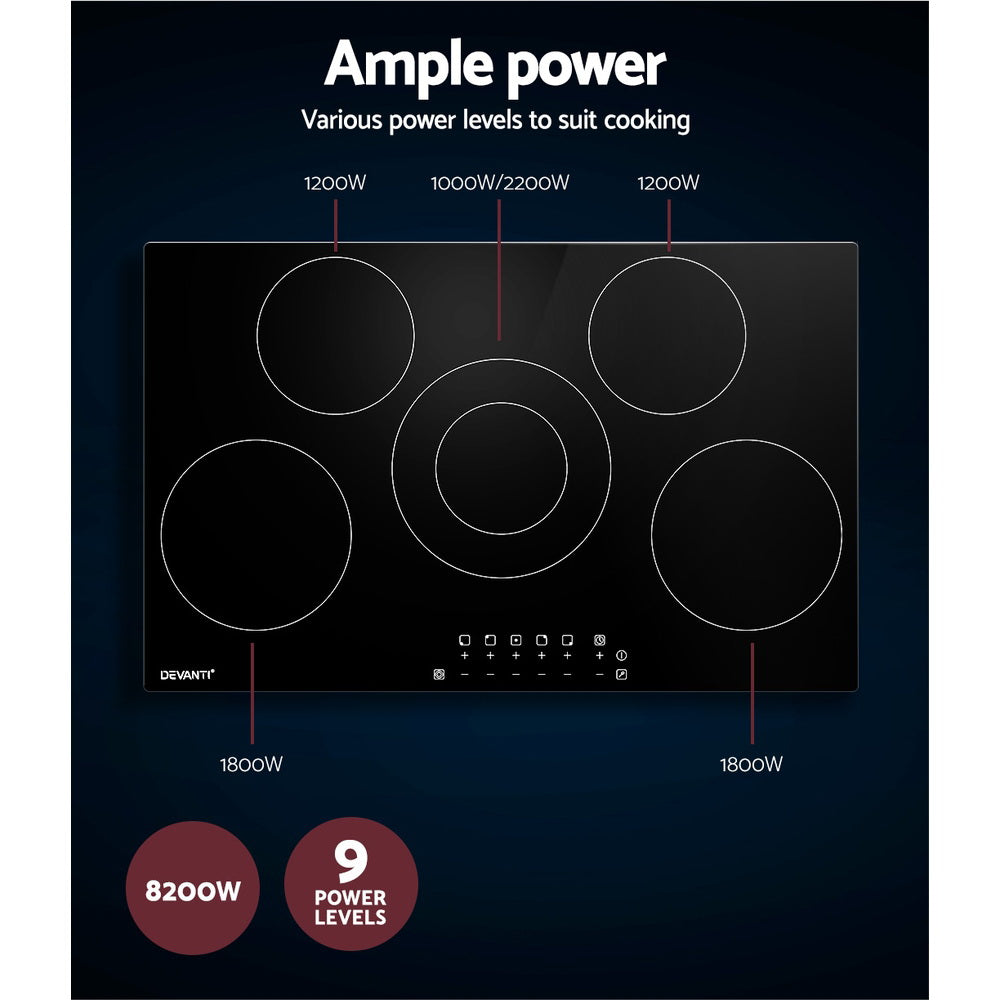 Underside of the cooktop showing heating elements and cooling fan