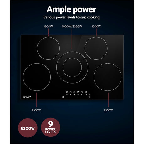 Underside of the cooktop showing heating elements and cooling fan