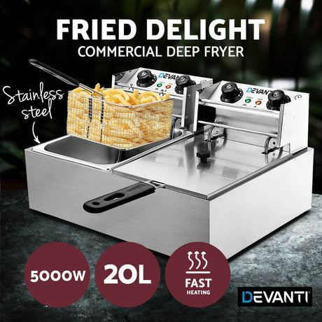 Control panel with separate temperature and timer dials for each fryer tank
