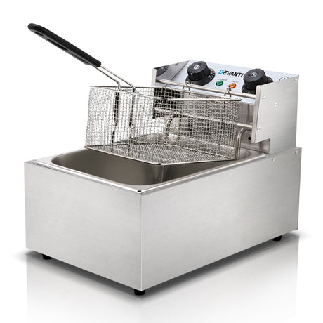 Silver 10 L single basket commercial deep fryer with control knobs