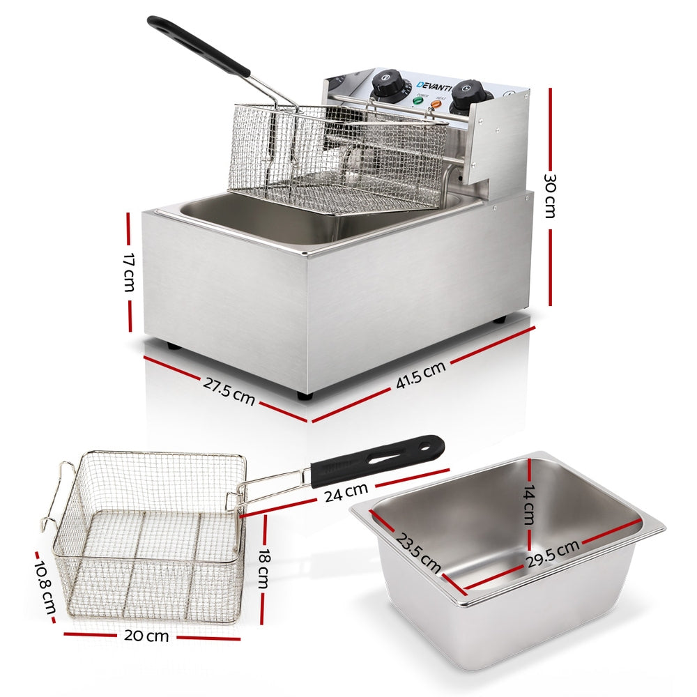 Deep fryer front view showing temperature and timer knobs