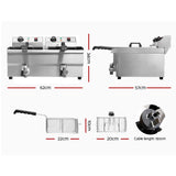 20 L double basket deep fryer shown at an angle in silver stainless steel