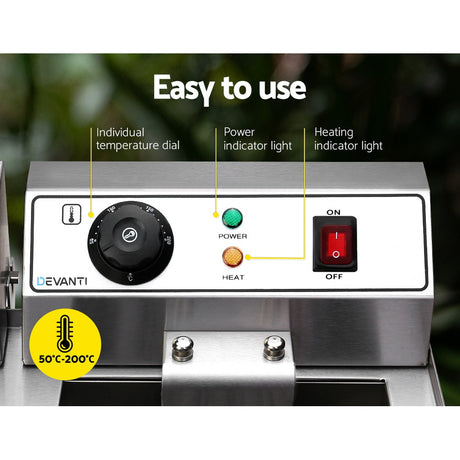 Independent temperature controls and switches for each fryer tank