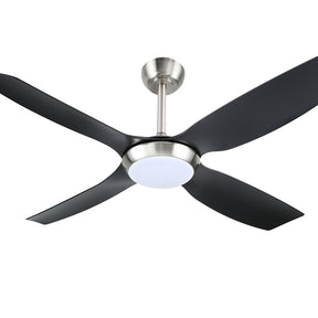 Riviera black and silver 52 inch DC ceiling fan with LED light in a modern living room