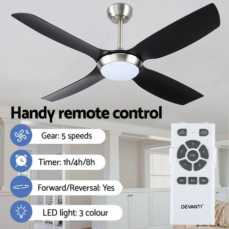 Devanti 52-Inch Ceiling Fan with DC Motor, LED Light and Remote — Black — Allure Home Collections