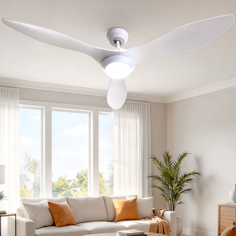 White 132 cm ceiling fan with three blades and built in LED light