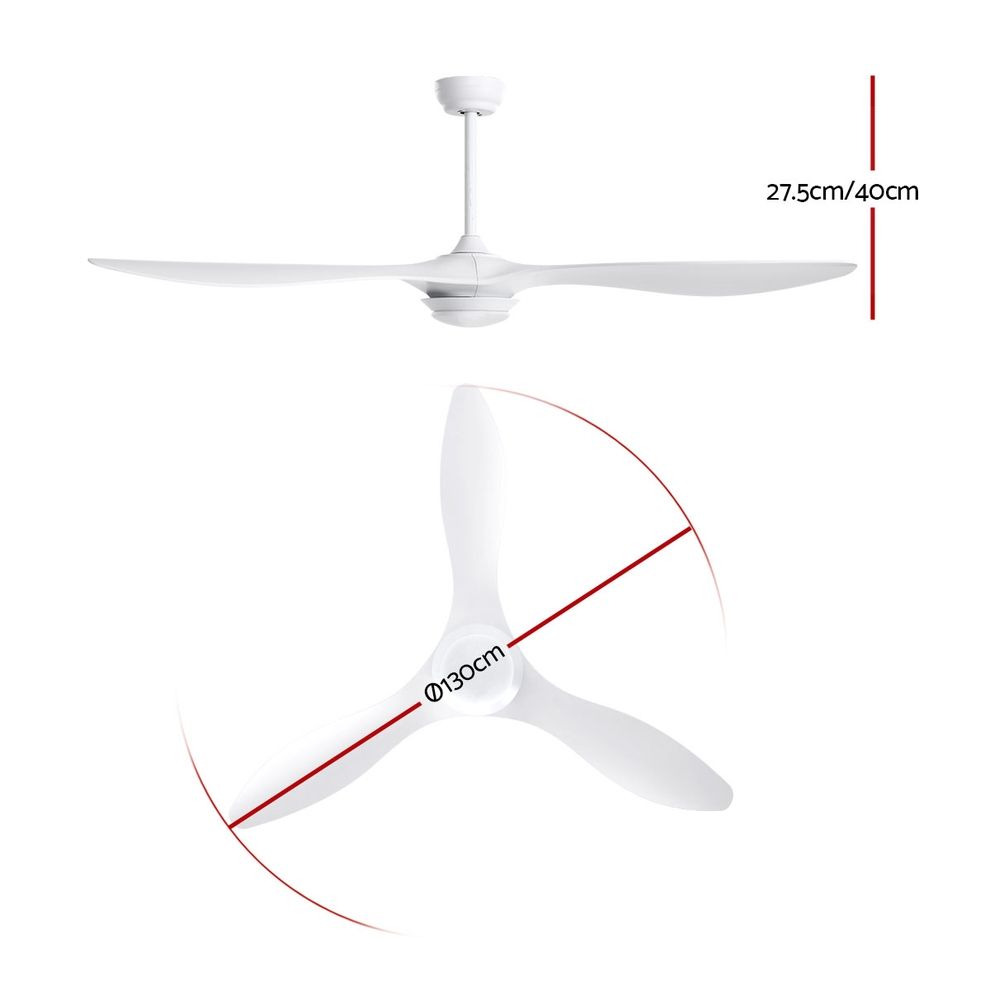 White ceiling fan 132 cm mounted above a bedroom