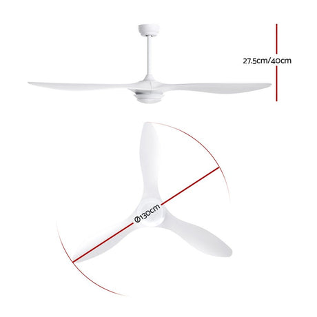 White ceiling fan 132 cm mounted above a bedroom