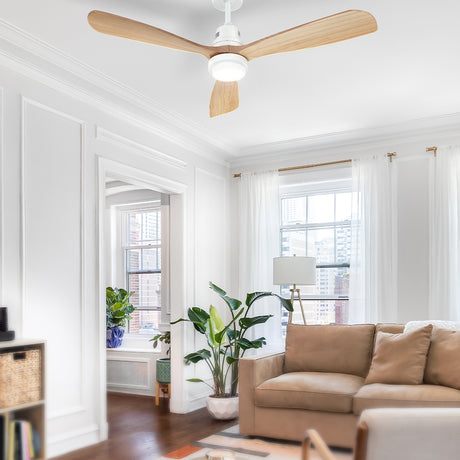 Devanti 52-Inch AC Motor Ceiling Fan with LED Light and Remote — Light Wood — Allure Home Collections