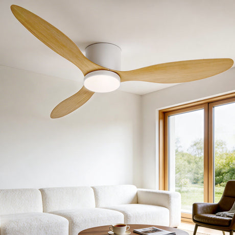 Light wood 132 cm ceiling fan with three blades and built in LED light