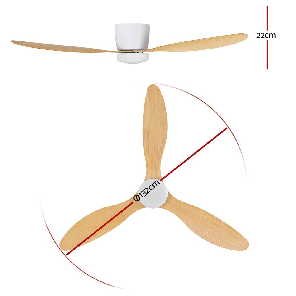Light wood ceiling fan 132 cm mounted above a modern living area