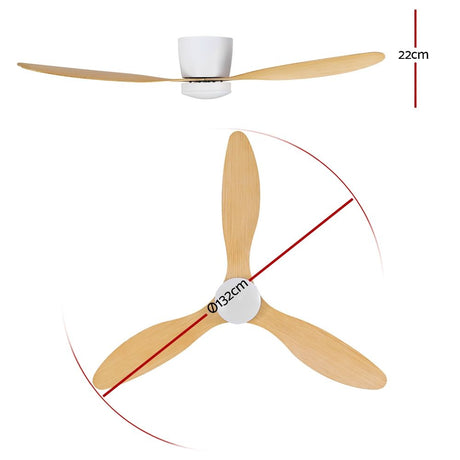 Light wood ceiling fan 132 cm mounted above a modern living area