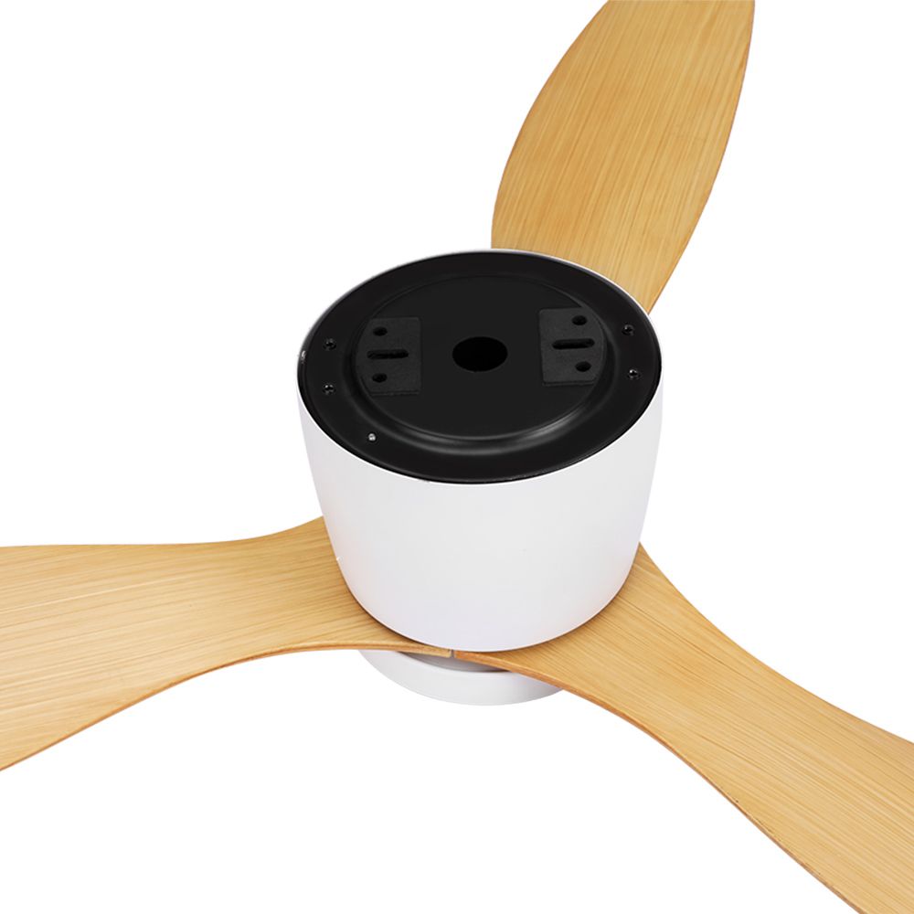 Close up of light wood ABS blade and metal motor housing