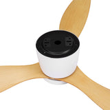 Close up of light wood ABS blade and metal motor housing
