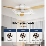 LED light of the ceiling fan showing three colour lighting settings