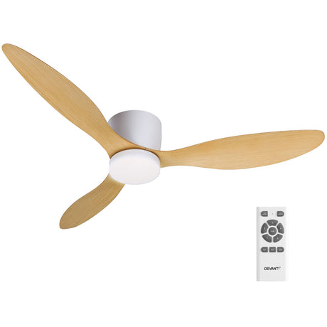 Ceiling fan in light wood installed in an undercover outdoor space