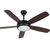 Dark wood ceiling fan installed in a living room