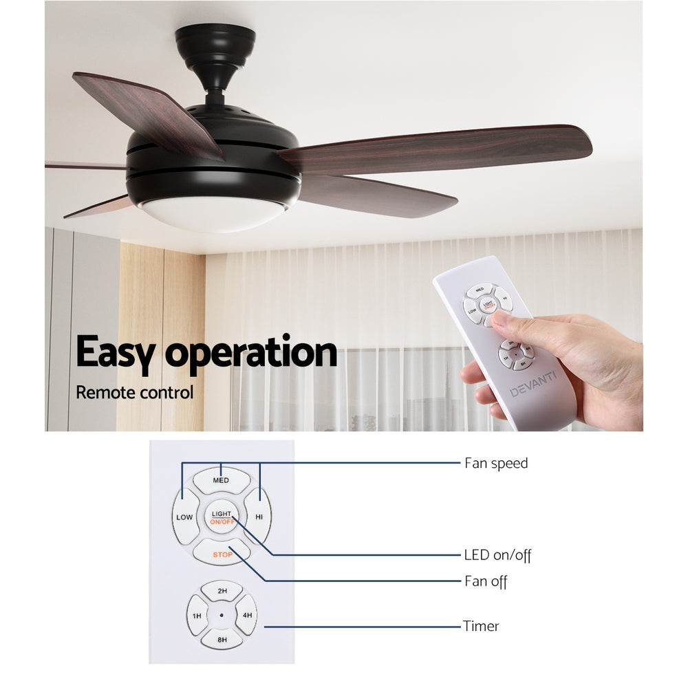 Side profile of the dark wood five blade ceiling fan