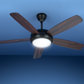 132 cm ceiling fan with five dark wood plywood blades and LED light
