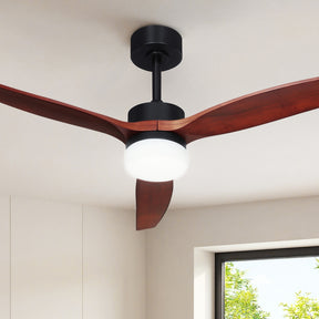 132 cm DC motor ceiling fan with three dark wood blades and LED light