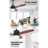Side profile of the dark wood ceiling fan with metal body