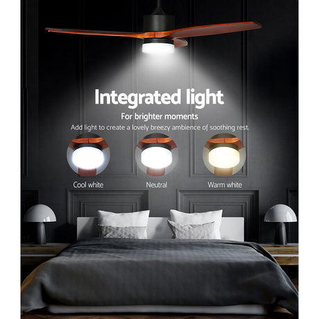 Dark wood ceiling fan installed in a living room ceiling