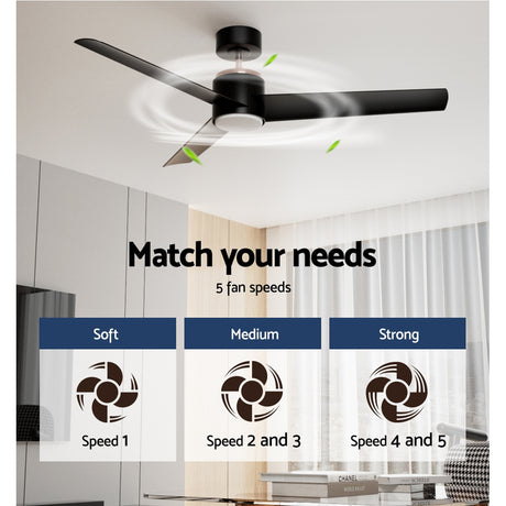 Devanti 52-Inch DC Motor Ceiling Fan with LED Light and Remote — Black — Allure Home Collections